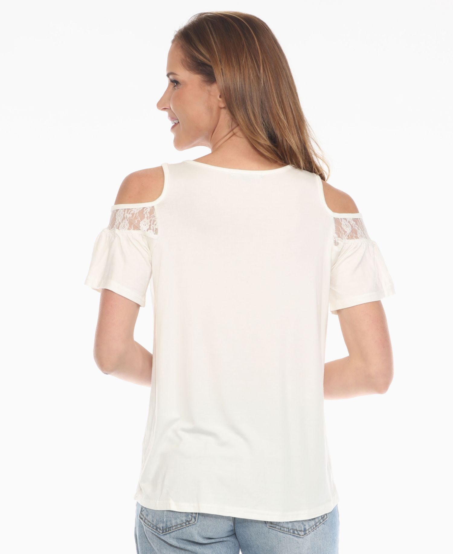 Plus Size Cold Shoulder Lace Trim Knit Top