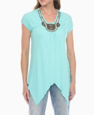 Women's Beaded Angled Hem Knit Top