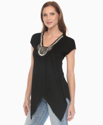 Women's Beaded Angled Hem Knit Top