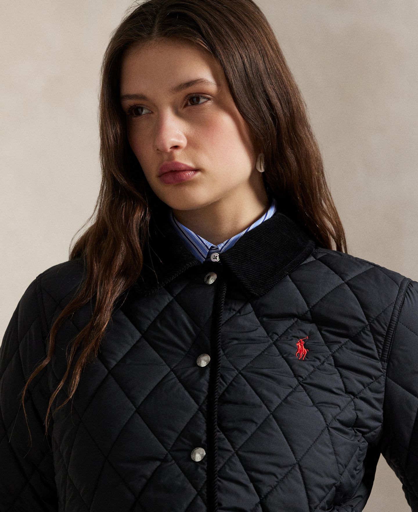 Женская куртка Polo Ralph Lauren Corduroy-Trim Quilted Barn, цвет: Чёрный — фото 3