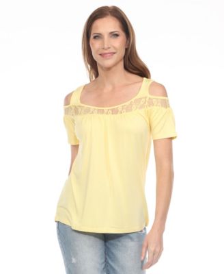 Women's Cold Shoulder Lace Trim Knit Top