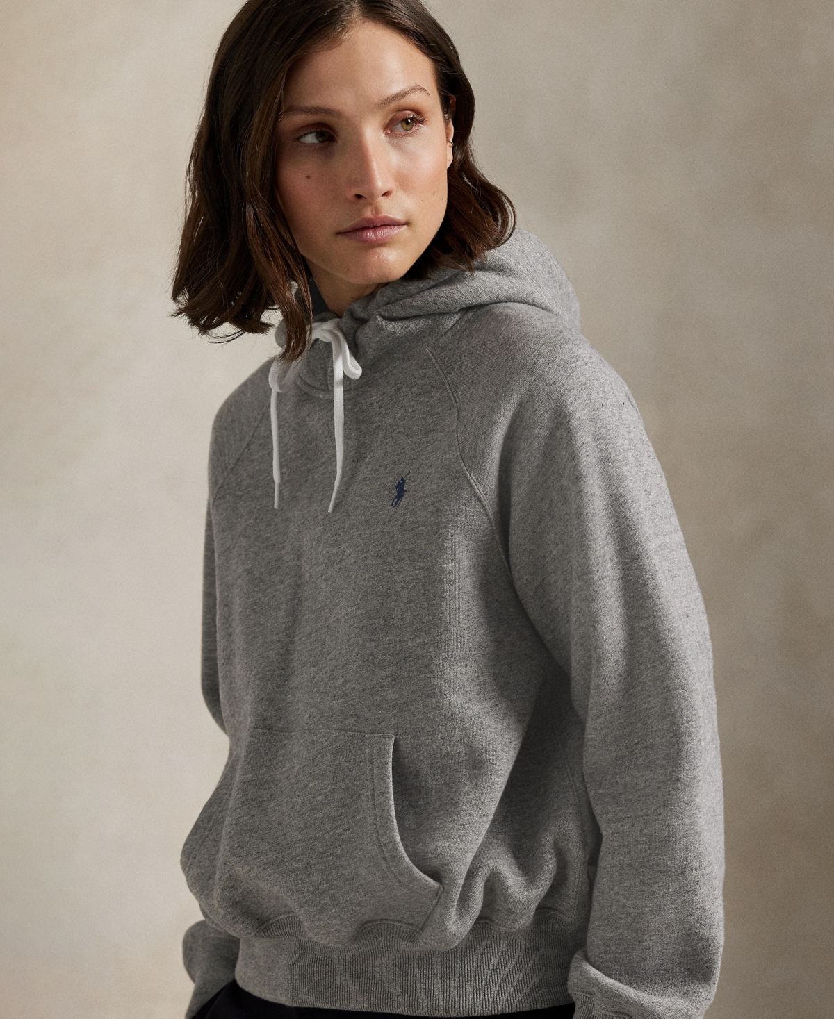 Polo Ralph Lauren Grey Hoodie With Drawstring Hood And Pony Embroidery On The Front