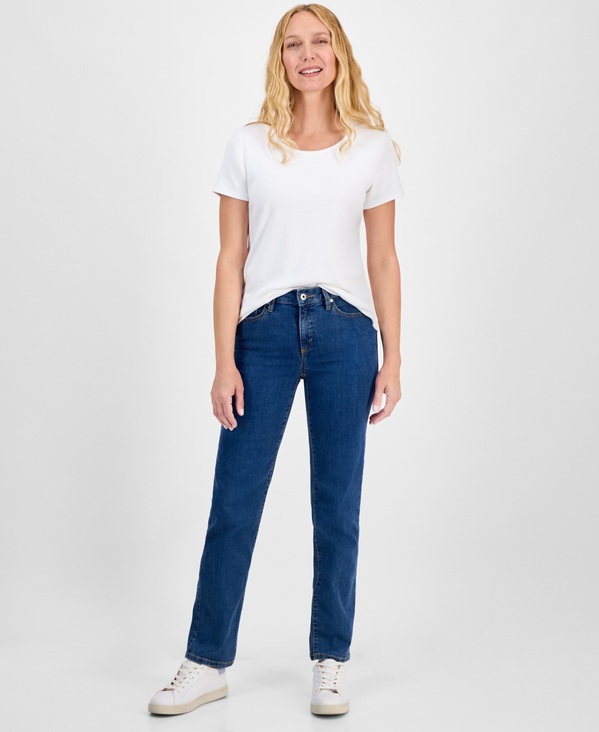 Petite Mid-Rise Straight-Leg Denim Jeans, Exclusively at Macy's - Render Wash