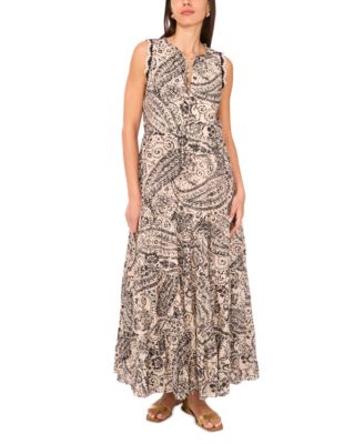 Vince Camuto - Women's Bandana-Print Crochet-Trim Maxi Dress