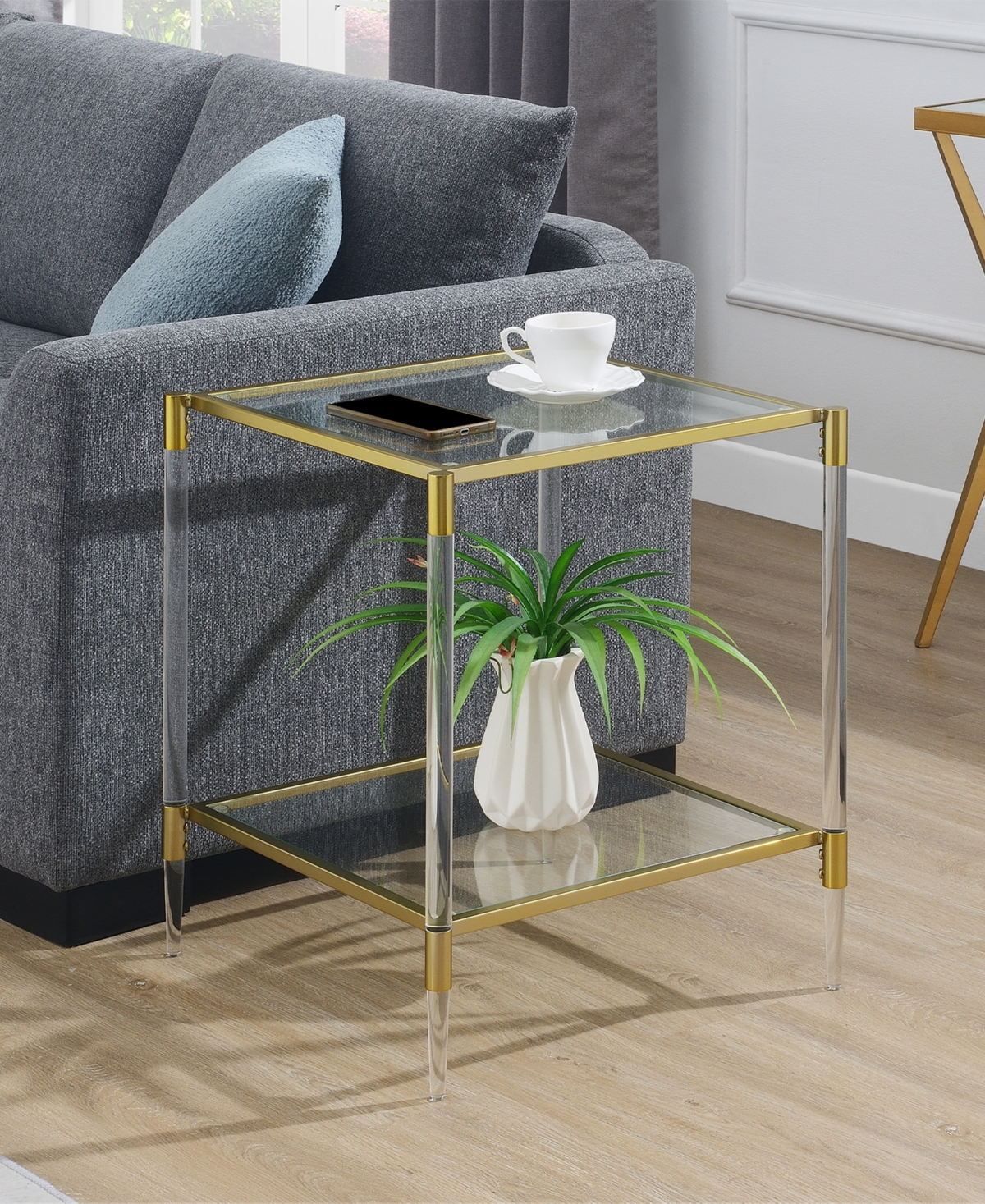Convenience Concepts 20.25" Royal Crest 2 Tier Acrylic Glass Square End Table