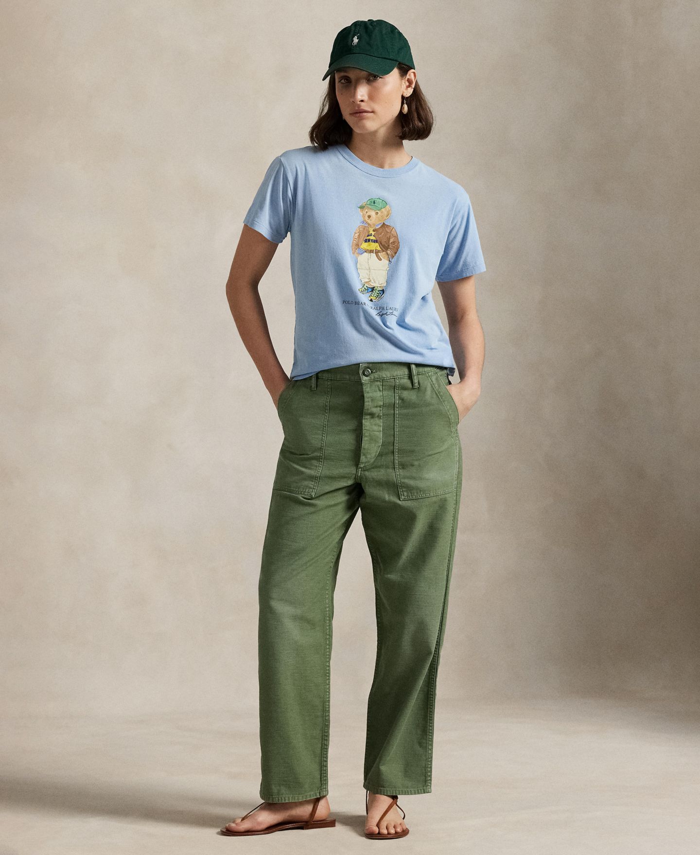 Женская футболка Polo Ralph Lauren Polo Bear Cotton Jersey, цвет: Шамбре синий — фото 2