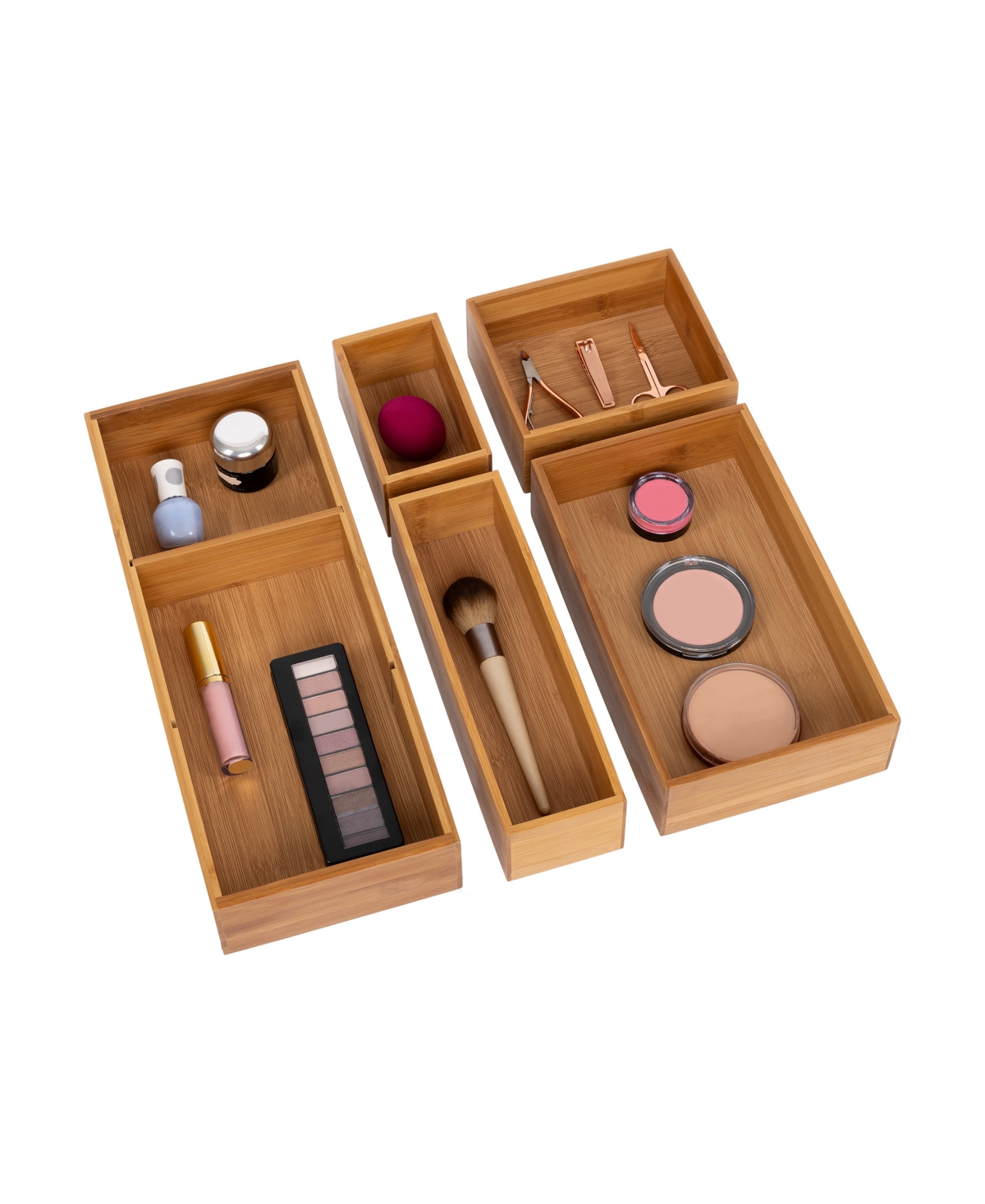 5-Piece Bamboo Storage Box Set with Dividers - Natural