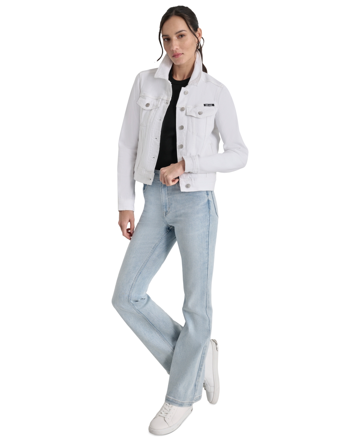 Shop Dkny Jeans Women's Button-down Denim Trucker Jacket