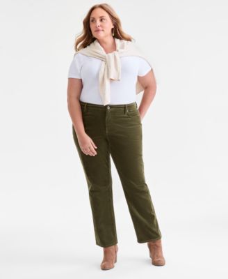 Style & Co - Plus Size High-Rise Straight-Leg Corduroy Pants