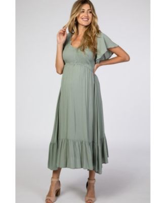 Maternity Ivory Smocked V-Neck Midi Dress