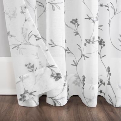 Delia Embroidered Floral Sheer Rod Pocket Curtain Panel