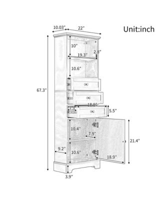 67.3"H Tall Cabinet with 3 Drawers, Adjustable Shelves, Home/Office Freestanding MDF Storage