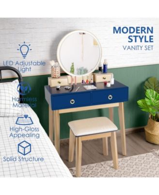 Makeup Vanity Table Set with Touch Screen Dimming Mirror and 3 Color Lighting Modes