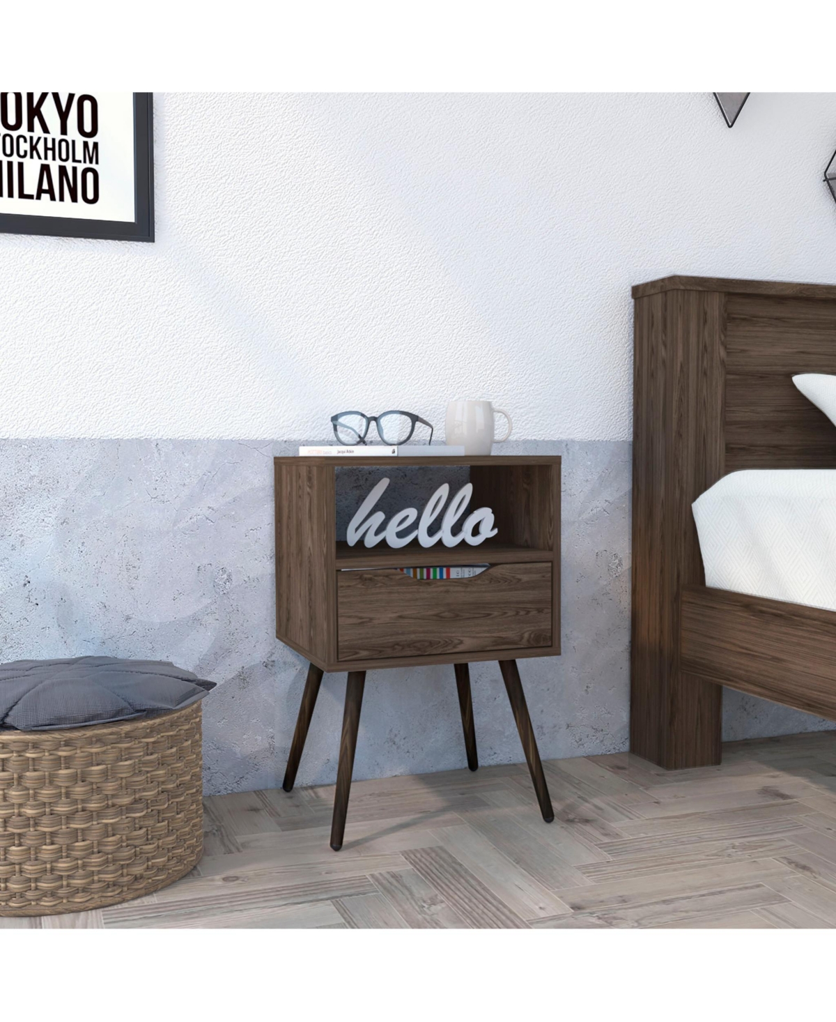 One Drawer Faux Wood Nightstand For Bedside Organization