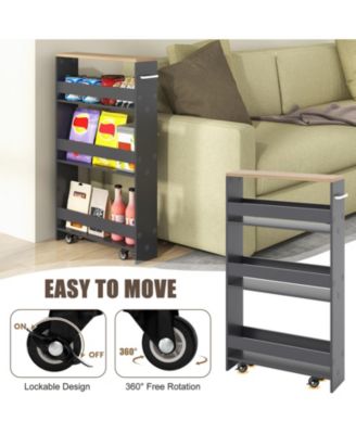  19" Engineered wood 4 Tiers, Locking Wheels, Handle/Towel Rack, Slim Design Rolling Storage Cart