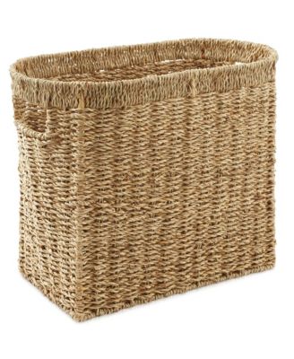 Magazine Holder Basket with Handles, Whitewash - Oval Water Hyacinth Storage Bin for Bathroom, Home Office