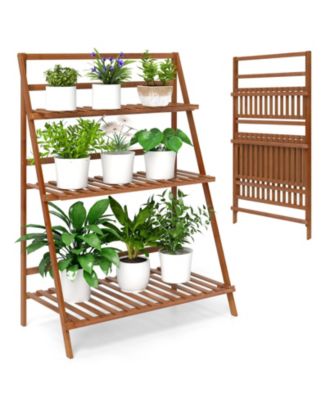 3-Tier Bamboo Ladder Shelf Foldable Plant Flower Bookshelf