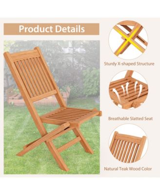 Set of 2 Indonesia Teak Wood Outdoor Chair Folding Portable Patio Chair w/ Slatted Seat & Back