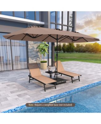 15.5 FT Extra-Large Patio Umbrella with LED Solar Lights and Crank Handle