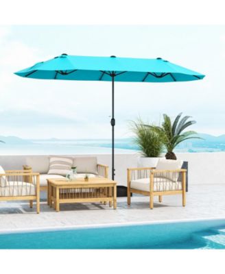 13 Feet Double-Sided Patio Twin Table Umbrella with Crank Handle