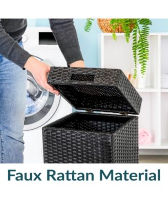 Wicker Indoor and Outdoor Trash Cans with Lids - Set of 2 - 26 Gal. and 15 Gal. - Black