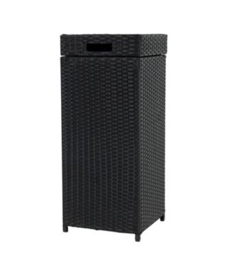 Wicker Indoor and Outdoor Trash Cans with Lids - Set of 2 - 26 Gal. and 15 Gal. - Black