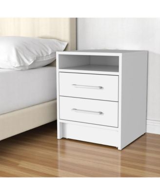 Faux Wood Nightstand with Two Drawers for Small Spaces and Bedroom Essentials