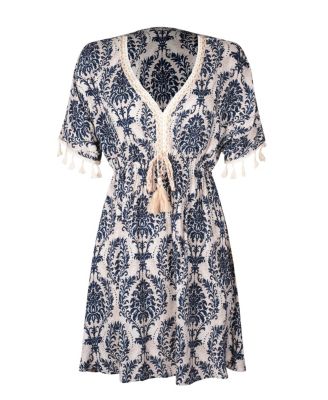 Women's Blue Boho V-Neck Mini Beach Dress