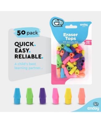 Erasers Pencil Toppers, Arrowhead Rubber Non- Abrasive Cute Pencil Cap and Top Erasers for Kids and Adults, School Supplies in Pink, Orange, Blue, Purple, Green, Yellow (50 PC) - by Enday