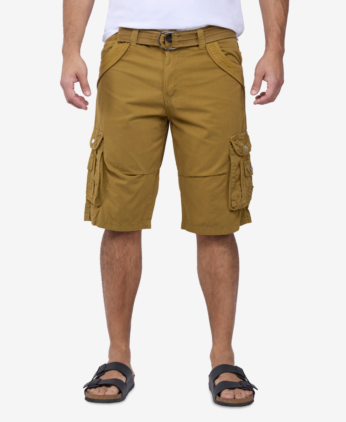 Men's Belted Knee Length Cargo Shorts - Sage