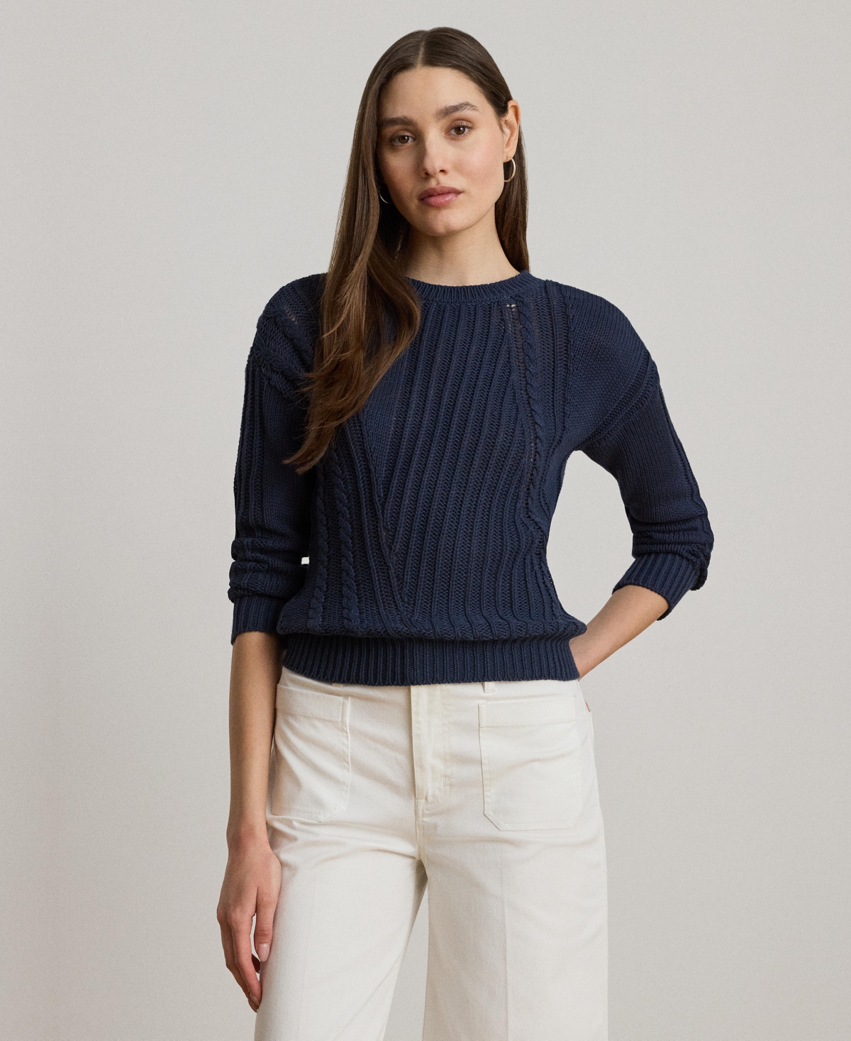 Women's Pointelle-Knit Cotton Crewneck Sweater - Purple Dawn