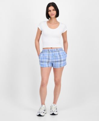 Self Esteem - Juniors' Pink Plaid Faux-Fly Boxer Shorts