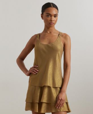 Women's Metallic Chiffon Sleeveless Shift Dress
