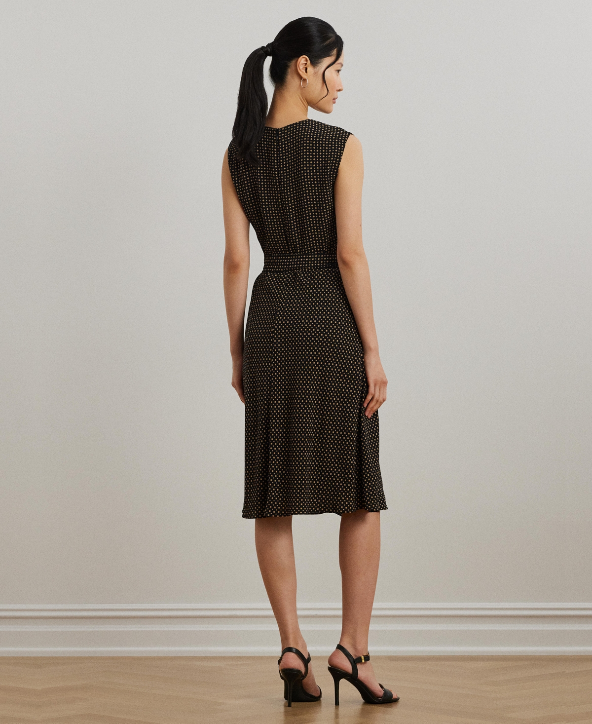 Lauren Ralph Women's Geo-Print Belted Bubble Crepe Dress