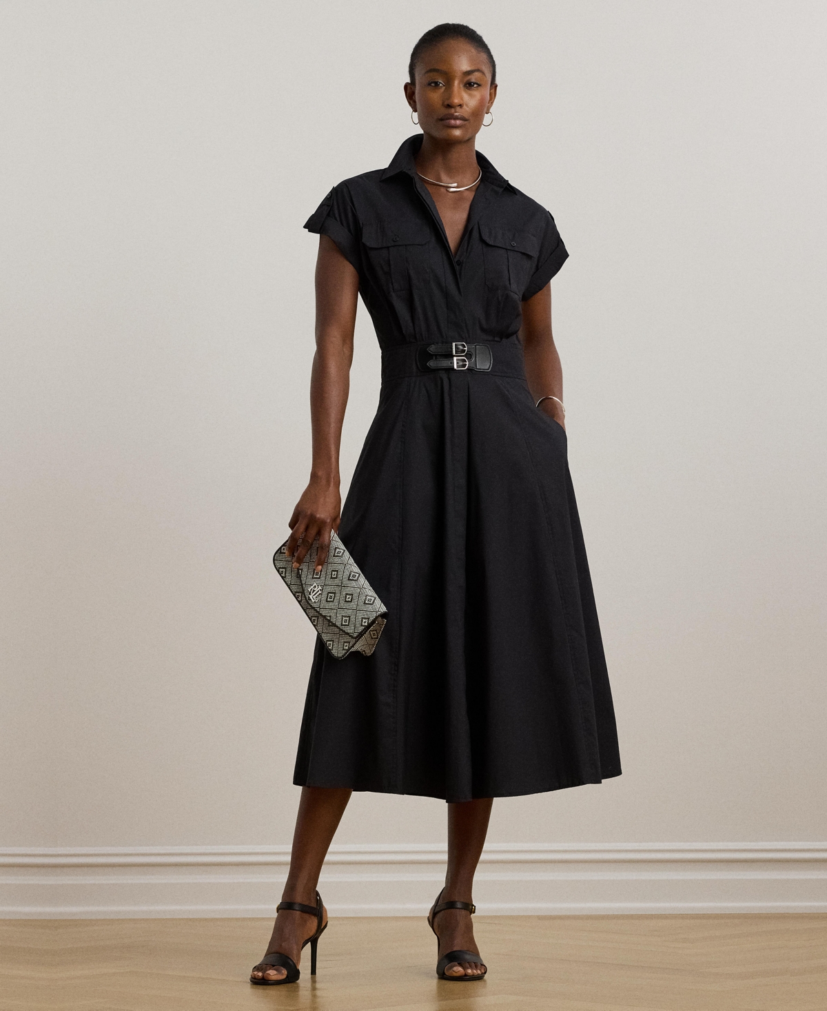 Women's Buckle-Trim Cotton-Blend Shirtdress - Madison Red
