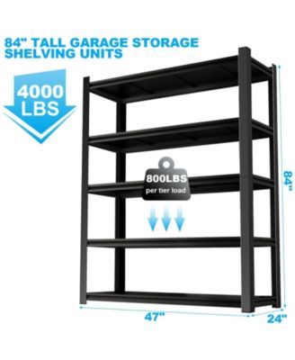 83.86 Inches Wide Black Metal Shelves, with 5 Removable Dividers, Large Capacity, Strong Load Bearing, Suitable for Garage, Kitchen and Office.