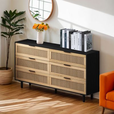 6-Drawer Black Rattan Storage Cabinet