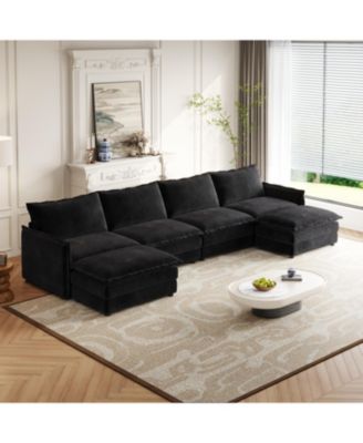 Streamdale Corduroy 4-Seater Cloud Couch with Footrests & Cushions