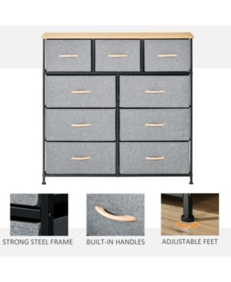 9 Drawers Storage Chest Dresser Organizer Unit w/ Steel Frame, Wood Top, Easy Pull Fabric Bins, for Bedroom, Hallway, Closet, Entryway, Oak & Grey