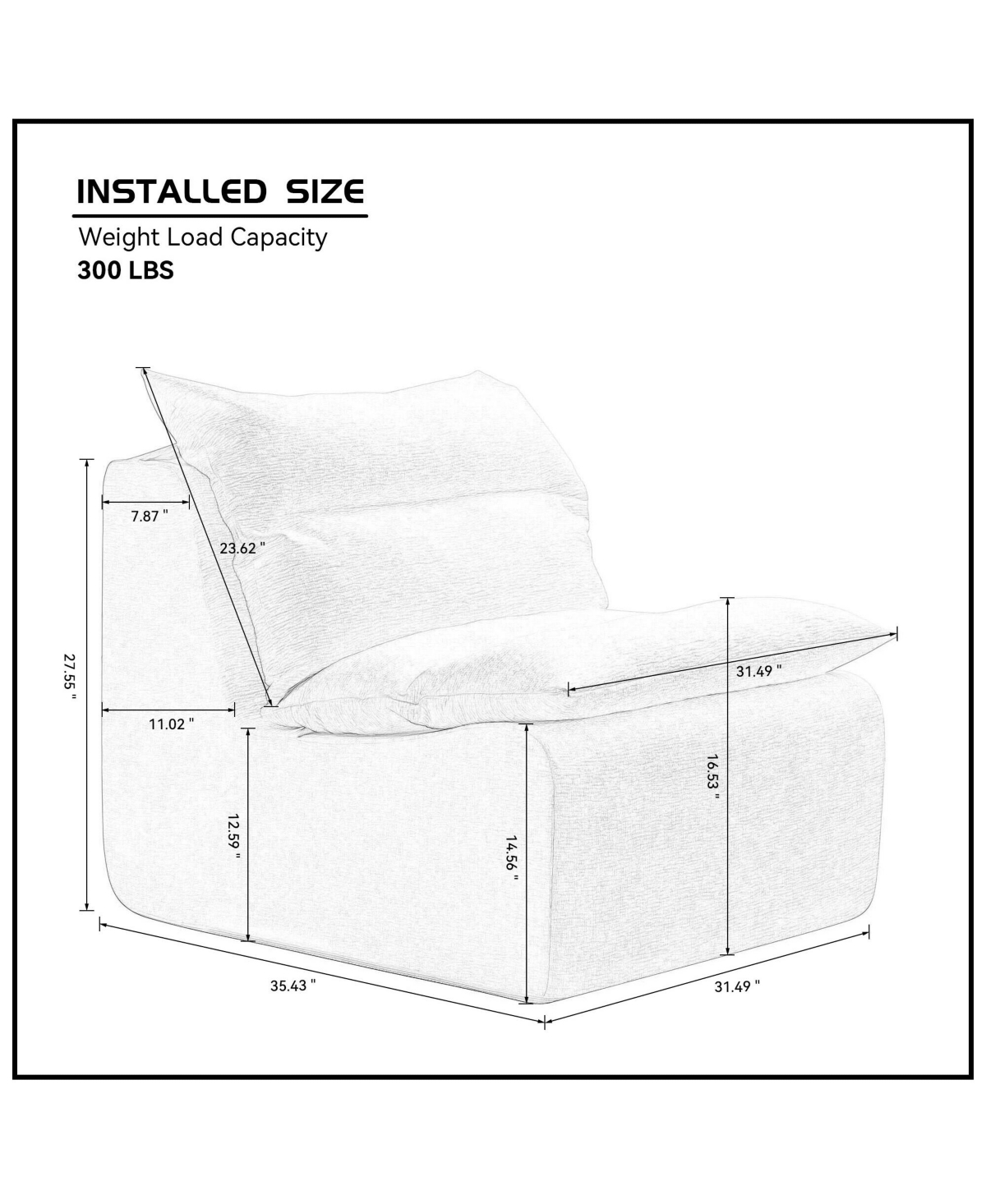 Streamdale FurnitureAccent Armless Floor Chair: Single Sofa Lounger with Backrest (Green)