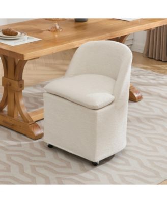 Set of 2 Chenille Fabric Dining Chairs With Universal Wheels