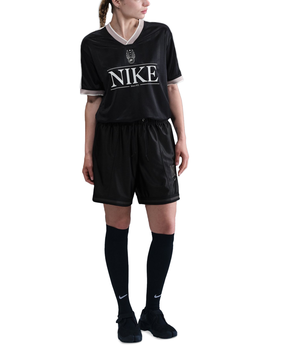 Nike Sportswear Women's Logo V-neck Short-sleeve Jersey Top In Black