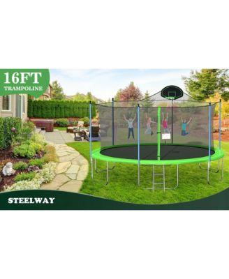 16FT Trampoline with Safety Enclosure Net, Basketball Hoop and Ladder, Large-Scale Trampoline for Kids/Adluts Family Jumping Outdoor Workout