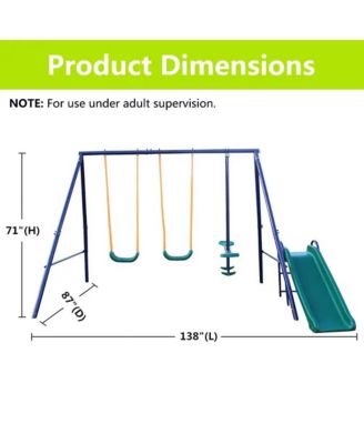 Heavy Duty A-Frame Metal Swing Set with Slide, 2 Weather-Resistant Seats, Easy Assembly, Perfect for Kids Ages 3-8