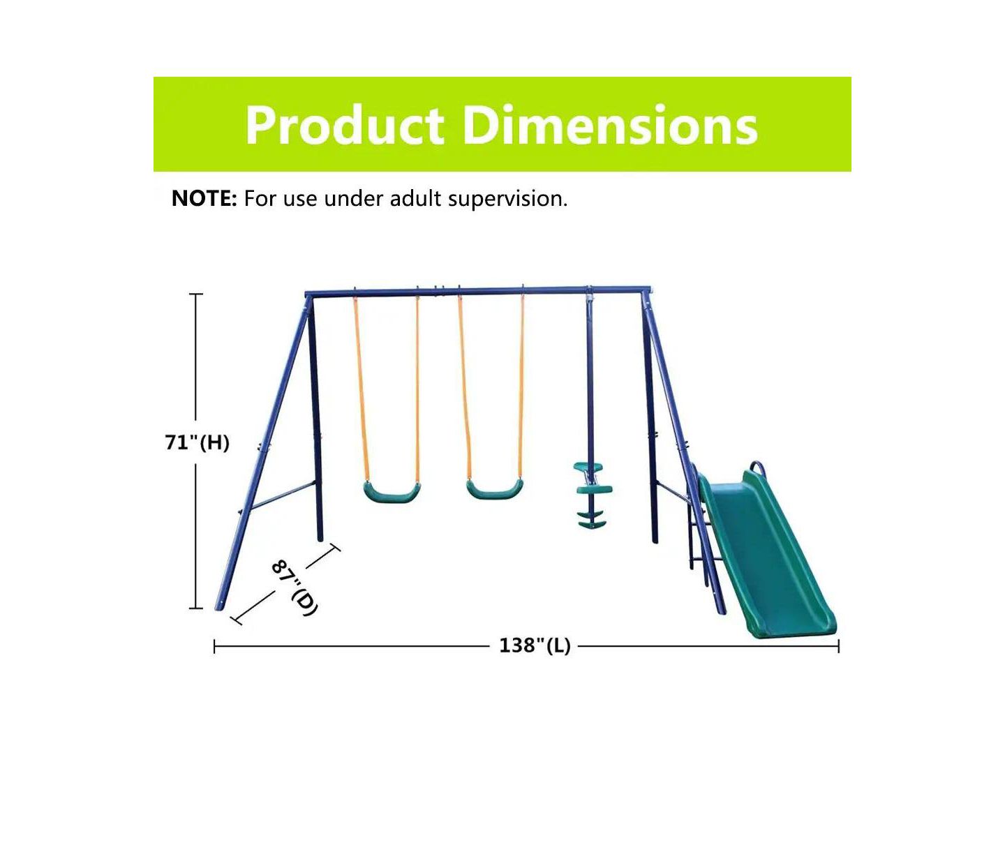 Детские игрушки Flynama A-Frame Metal Swing Set with Slide, For 2 Children, Ages 3-8 — фото 2