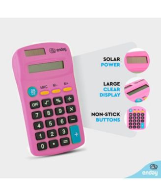 Calculator Pink, Basic Small Solar and Battery Operated, Large Display Four Function, Auto Powered Handheld Calculator School and Kids, 1 PK – by Enday