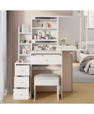  Small Space Vanity Set with Mirror & Stool