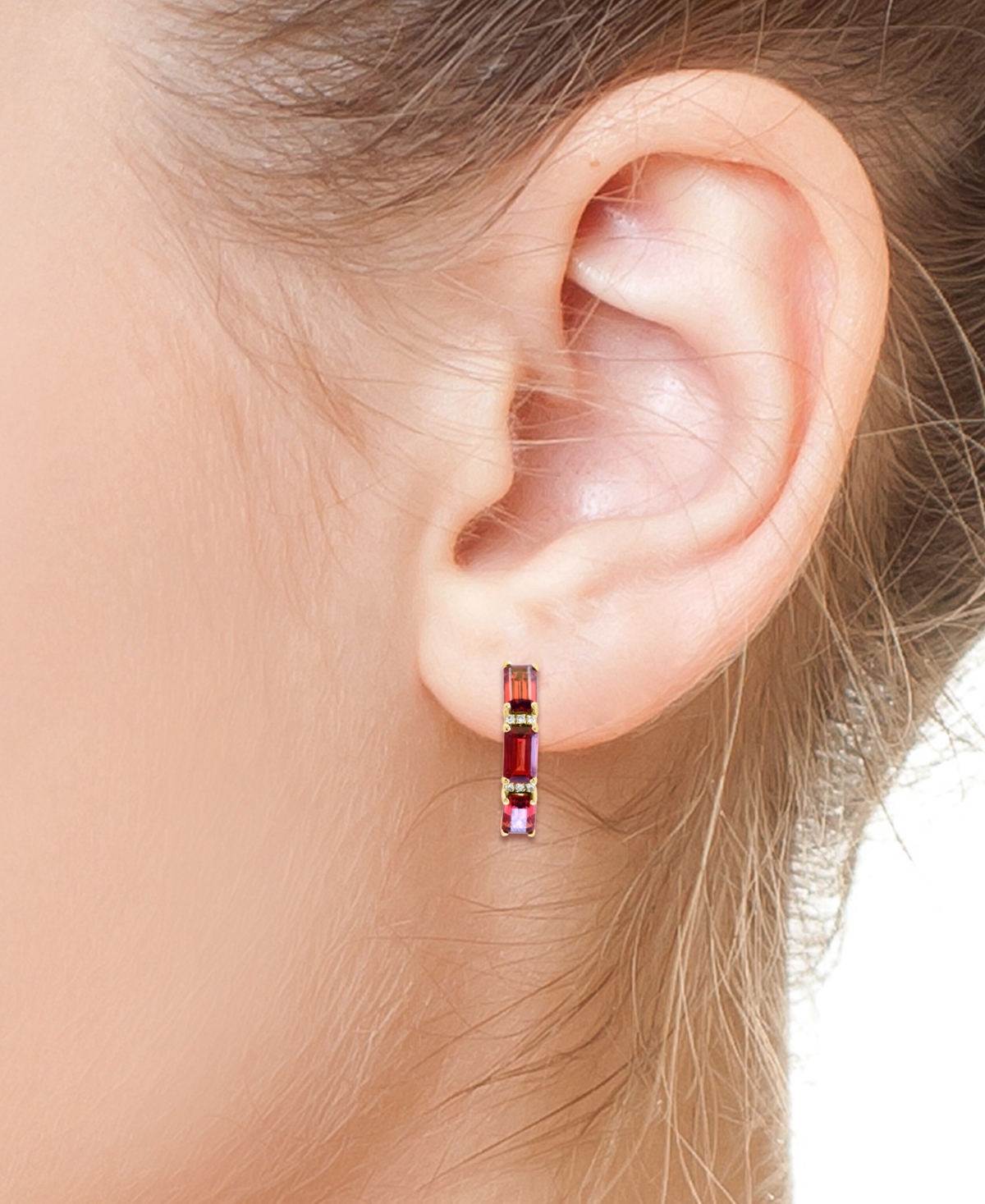 Effy Collection Effy Garnet (2-3/8 Ct. T.w.) & Diamond Accent Small Hoop Earrings In 14k Yellow Gold, 0.75"