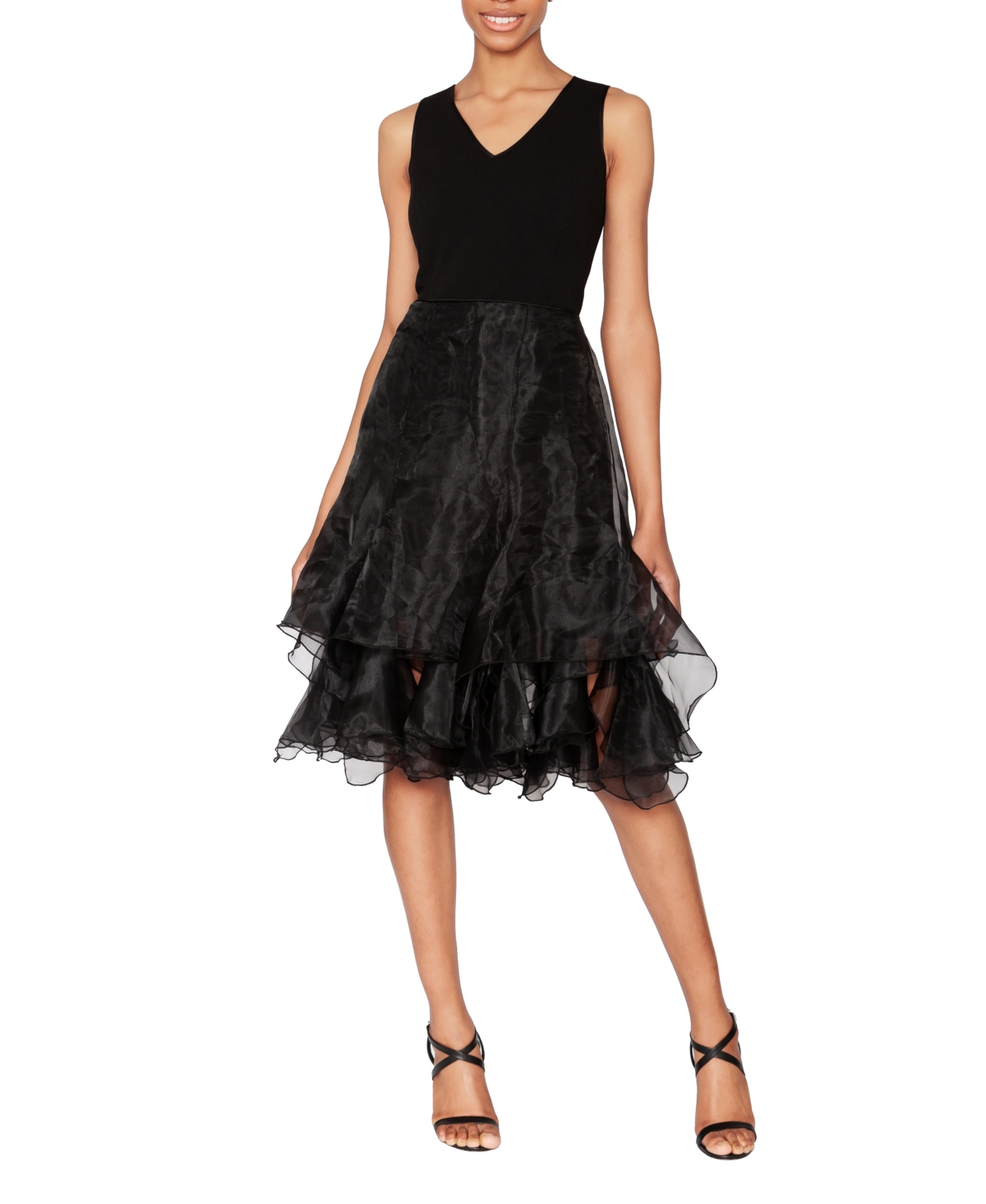 Women's V-Neck Sleeveless Fit & Flare Dress - Black