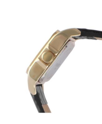 Women's 34x24mm Tank Watch with Crystal Bezel Black Leather Strap